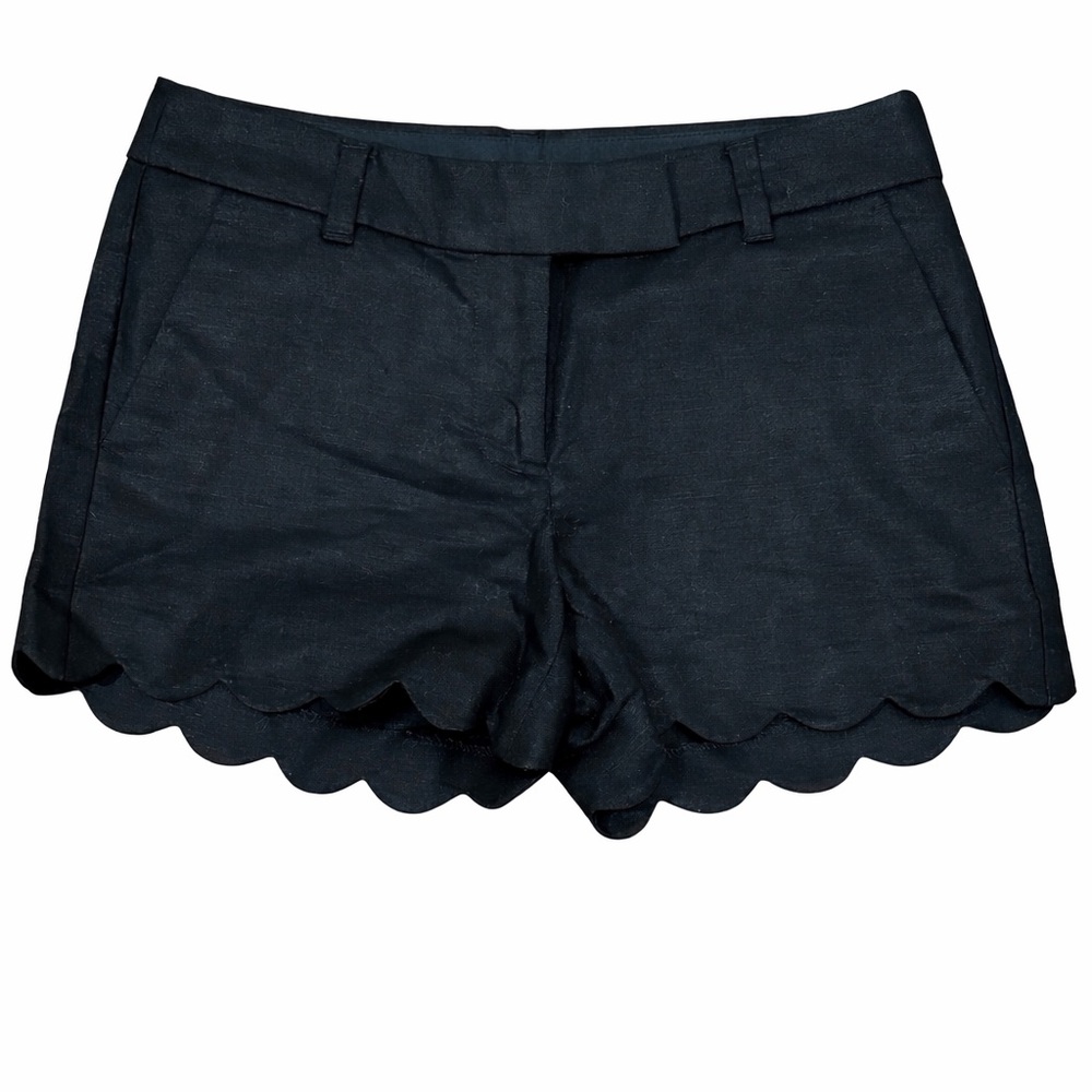 J.Crew Black Scalloped Hem Linen Cotton Shorts Women’s Size 2